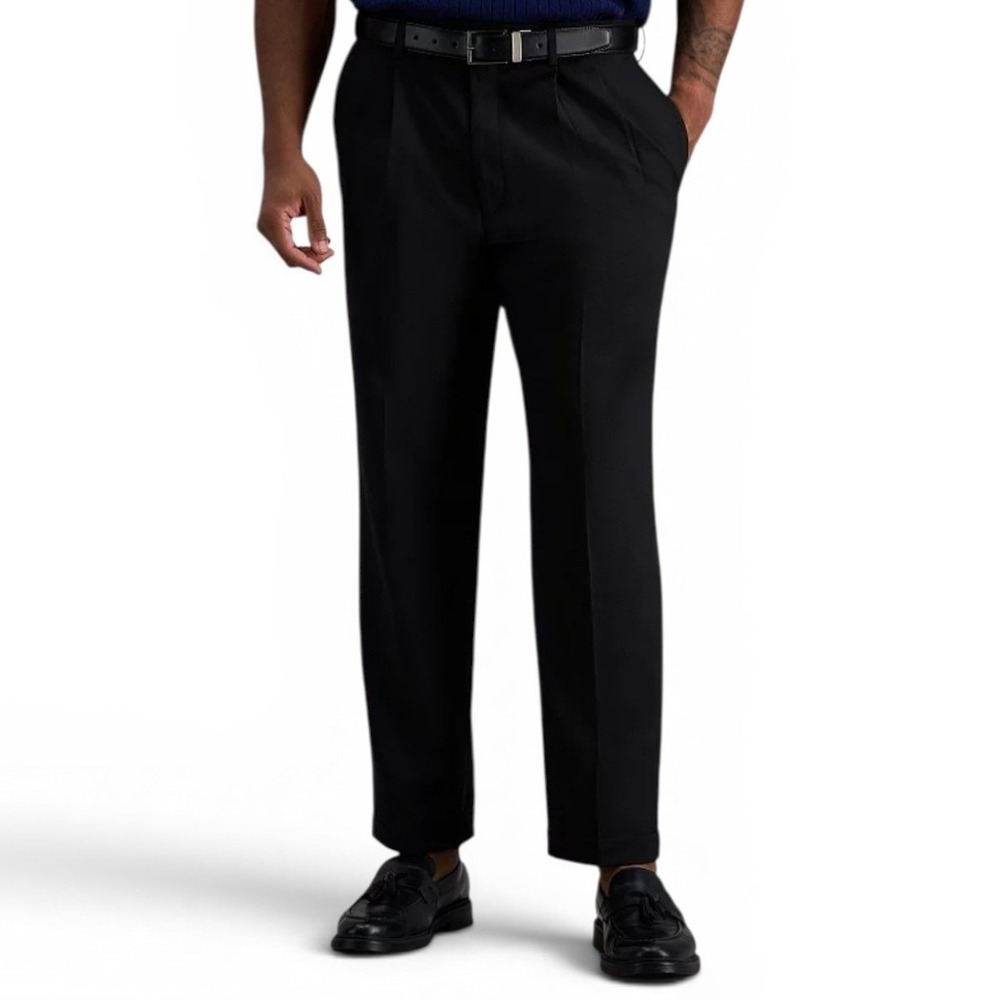 Haggar Eclo‎ Stria Classic Fit Pleated Dress Pants Mens 34x29 Black Repreve